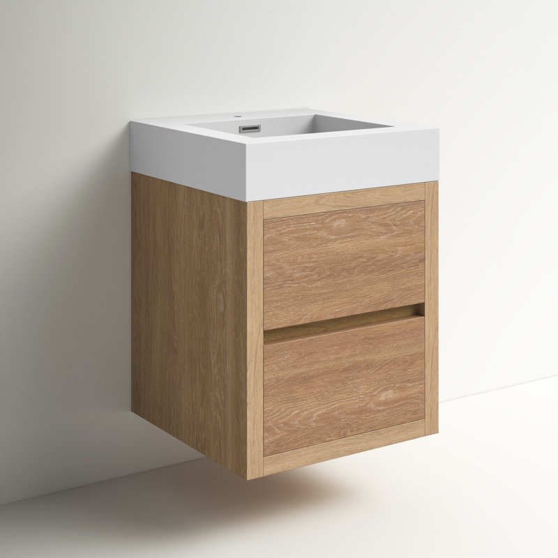 Ensemble de meuble-lavabo simple mural 18 po Beira, Blanc, Finition chêne nord-américain