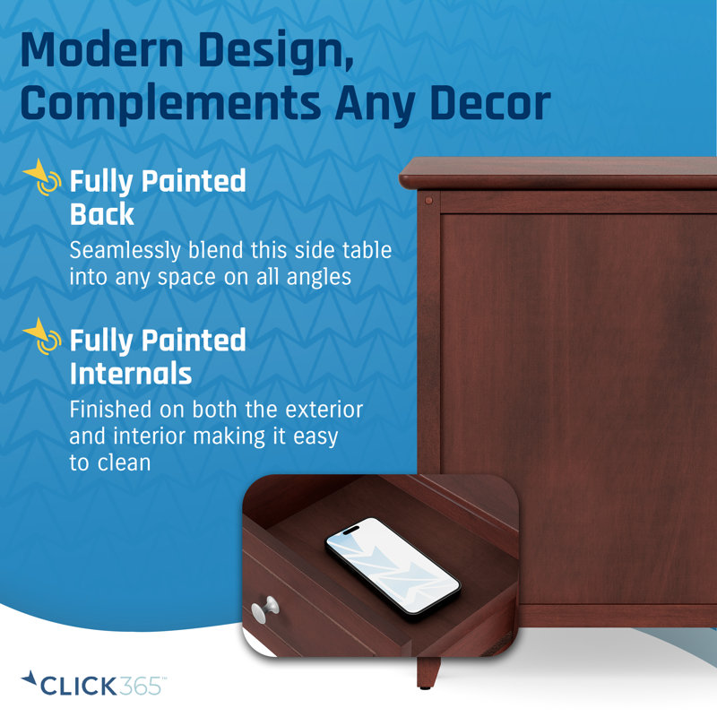 ClickDecor Alcott Side Table with Single Drawer and Storage Cabinet, Walnut