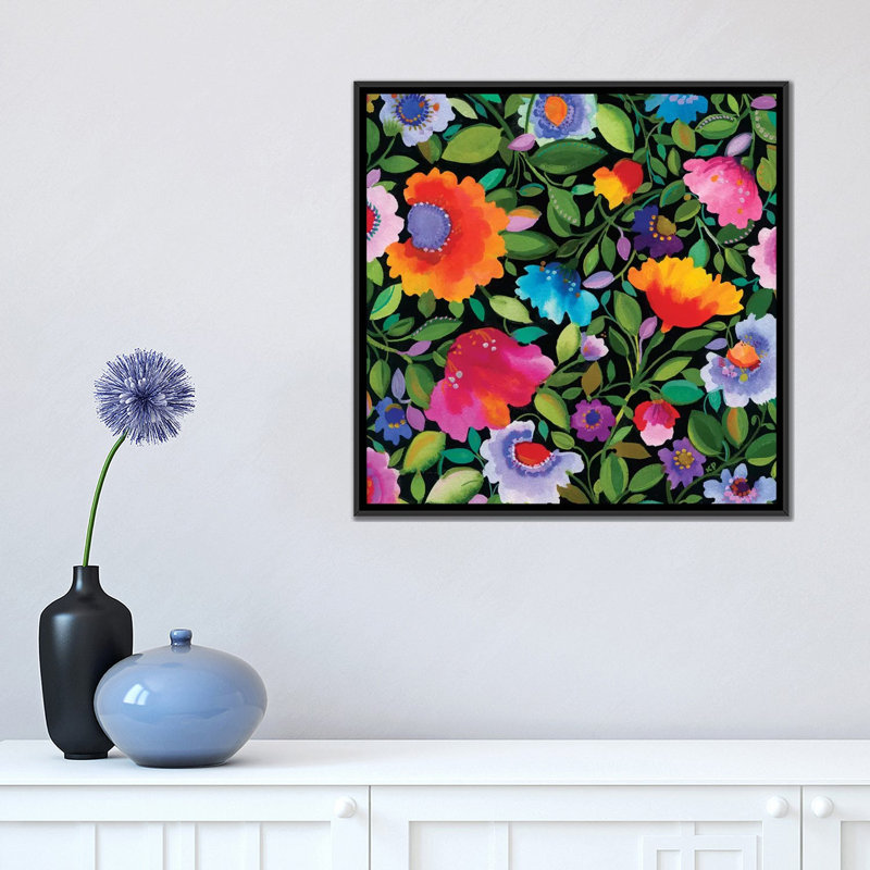«India Garden» par Kim Parker - Estampe numérique sur toile tendue avec châssis, H 18 po x l 18 po x P 1,5 po, Pas de tapis