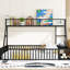 Lit de plancher pleine grandeur en métal pour jeunes avec clôture, bureau et rangement, noir-1218126393-1218126392