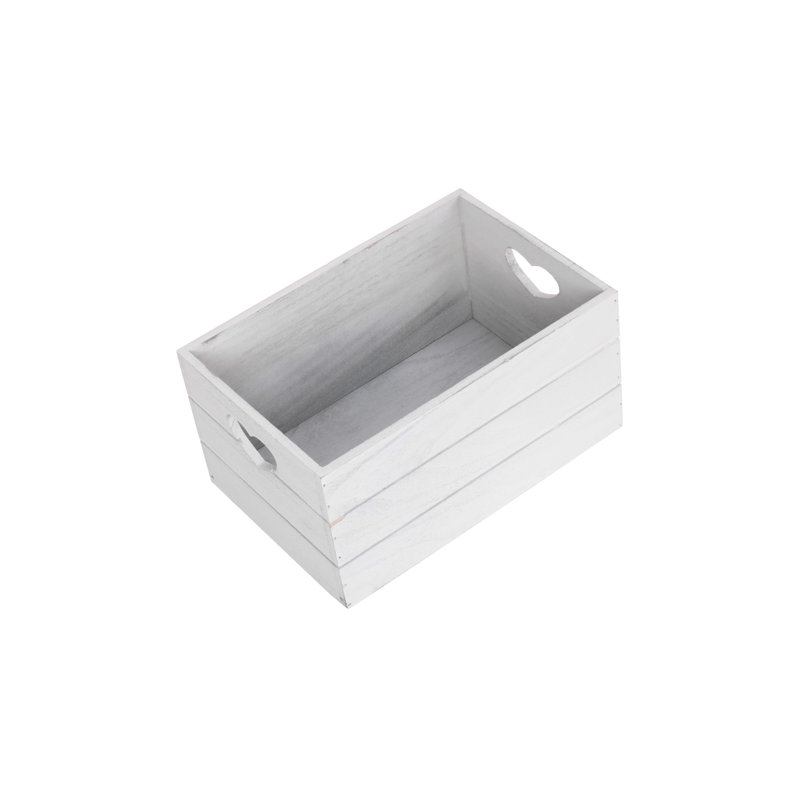 Heart Cut out Storage Crate, 15cm H x 30cm W x 20cm D, White Wash