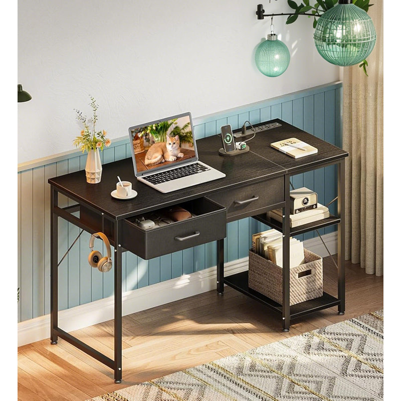 Space-Saving Laptop Desk With Power Outlet And Drawers For Small Apartments, Enhancing Productivity And Style