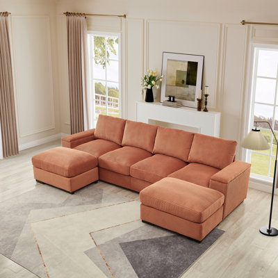 Canapé modulaire à assise profonde avec repose-pieds, canapé-lit en velours côtelé