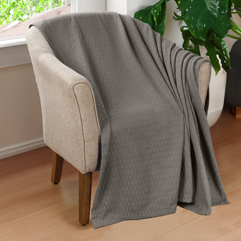 Jeté toutes saisons 100% coton Diamond Weave, Jeté, Gris