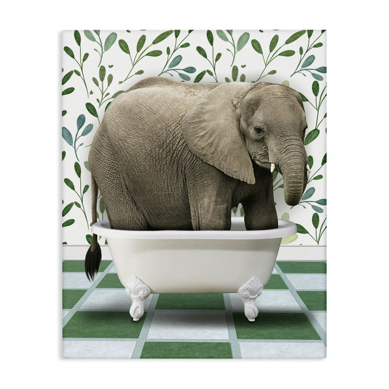 «Bathing Elephant on Green», art mural par Marcus Prime, H 30 po x l 24 po