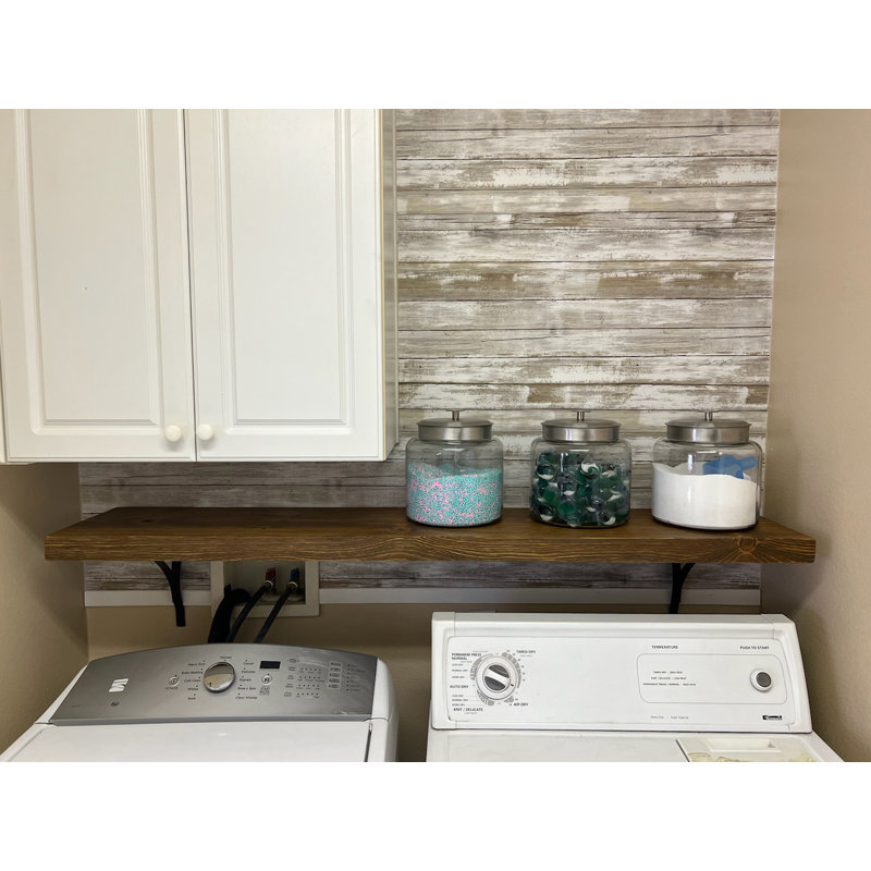 Pine Floating Shelf, 2" H x 48" W x 12" D, Medium Brown