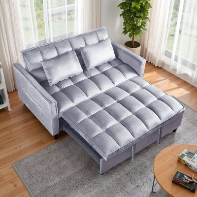 3 in 1 Convertible Sleeper Sofa Bed, Holland Velvet Futon Couches, Chaise Lounge for Living Room with Side Pocket by George Oliver