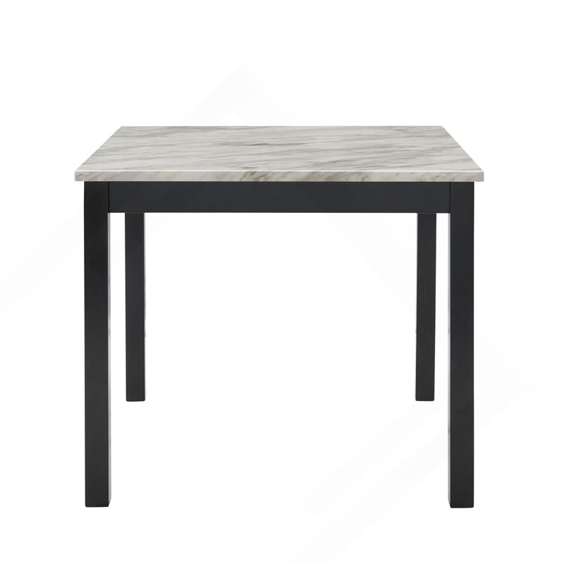 Ensemble de salle à manger à hauteur de comptoir 5 pièces Carré Table en faux marbre blanc Velours bleu rembourré Têtes de clou capitonnées Mobilier de salle à manger en bois noir