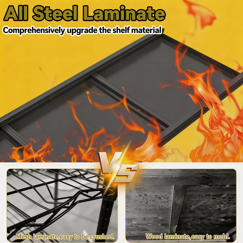 Tablette de cuisine ajustable à 5 niveaux avec support à casseroles H 72 po x l 36 po x P 16 po Tablette garde-manger en métal résistante à la chaleur avec rangement 600 lb par niveau Convient pour la salle à manger du garde-manger Noir