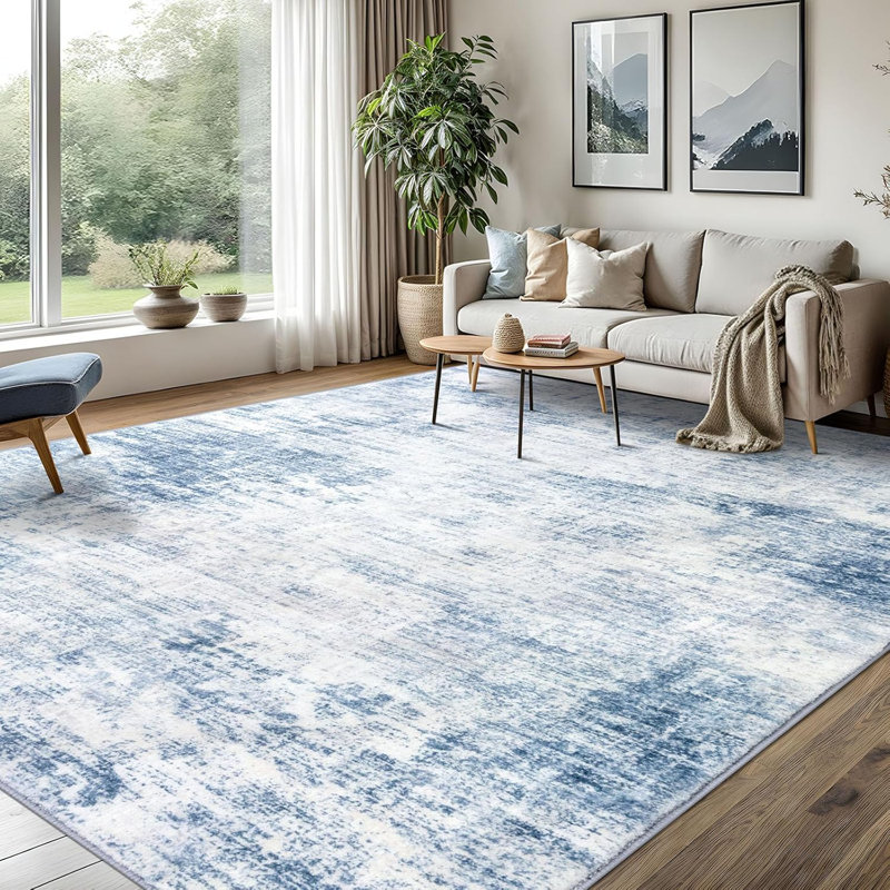 Machine Washable Rugs Abstract Non Slip Area Rugs for Living Room Bedroom, Rectangle 8' x 10', Blue/Gray/White