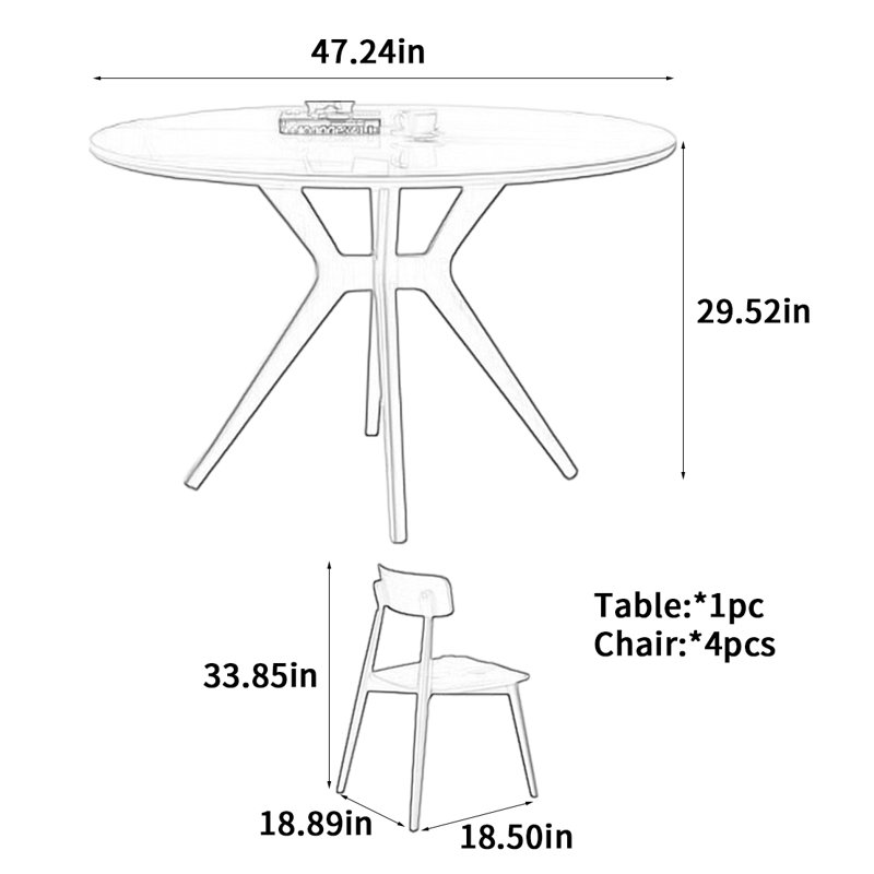 Cream Style Round Dining Table, 29.52"H x 47.24"L x 47.24"W