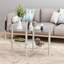 Table basse ovale transparente en verre, table moderne avec pieds en acier inoxydable, table à thé en verre à 3 couches pour le salon