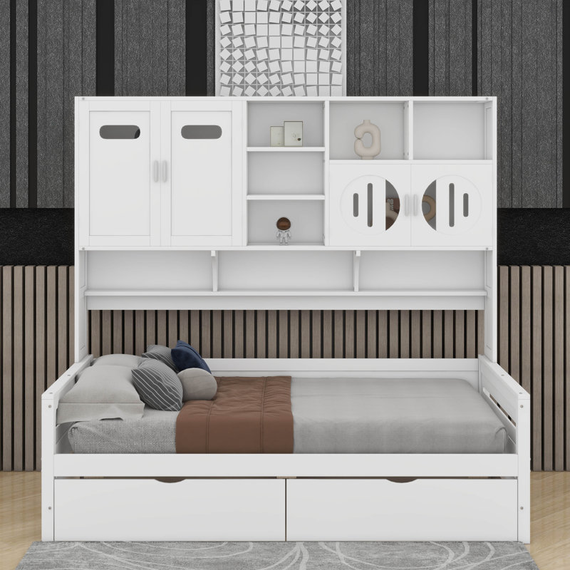 Lit de jour en bois avec tiroirs, Lit simple, Blanc