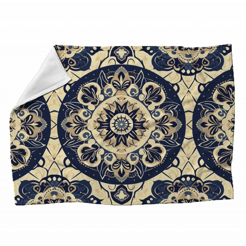 Couverture polaire à carreaux, Jeté, Bleu foncé, Floral