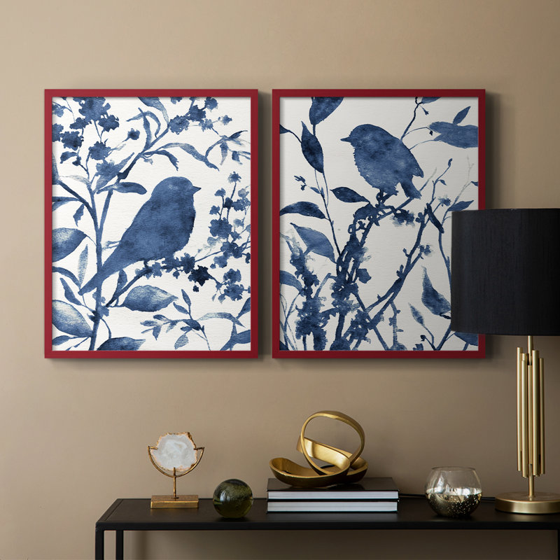 «Bluebird Silhouette I», reproduction encadrée de qualité supérieure - prête à être accrochée - aucun clou requis - aucun clou requis