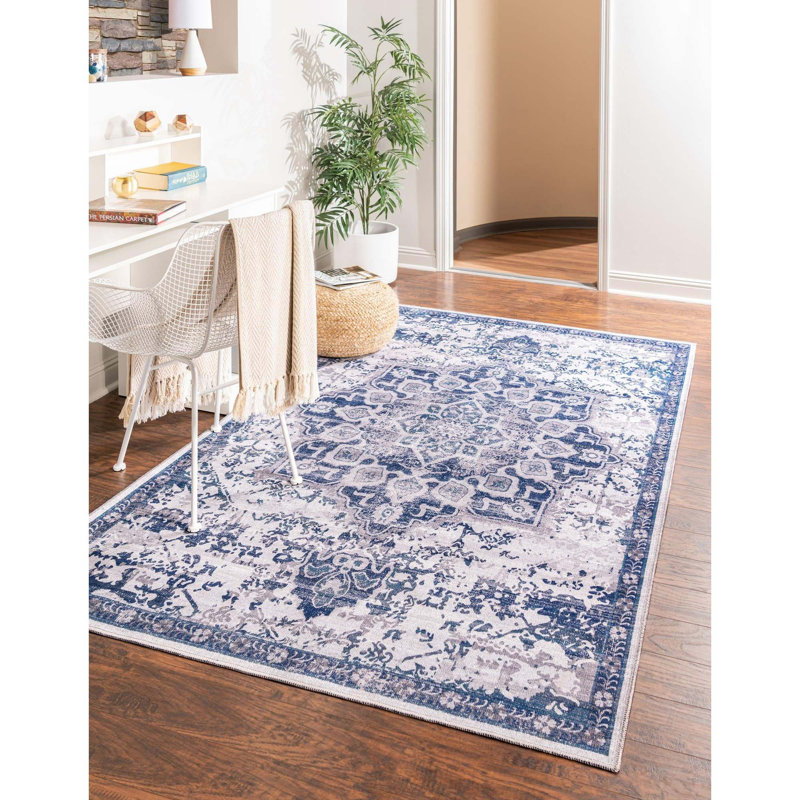 Matsumura Oriental Gray/Blue Area Rug, Rectangle 5'3" x 8'