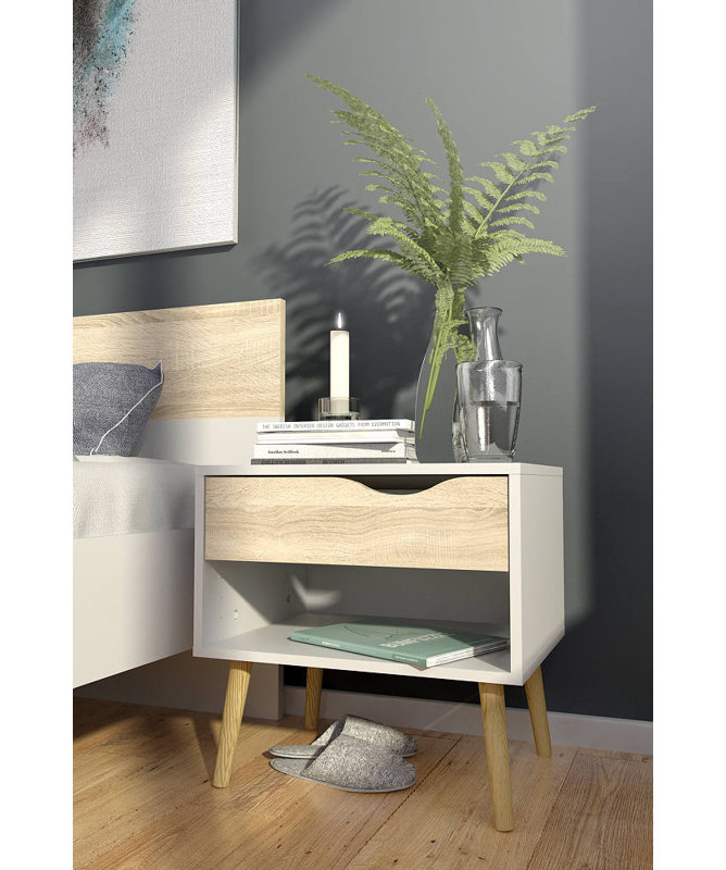 Bedside Table With One Drawer And One Storage Compartment, Black And White, Measurements 50 X 49 X 39 Cm, Brown