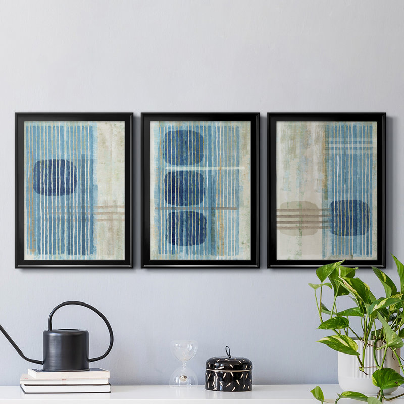 «Blue Blue Horizon I», reproduction encadrée de qualité supérieure - prête à être accrochée, H 24,5 po x l 55,5 po x P 1 po