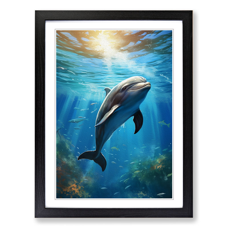 Dolphin Realism - Single Picture Frame Print on Wood, Black Framed, 34cm H x 25cm W