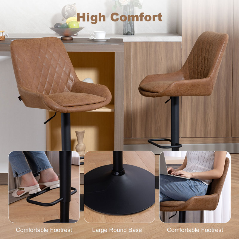 Upholstered Adjustable Height Counter Stool, Grey