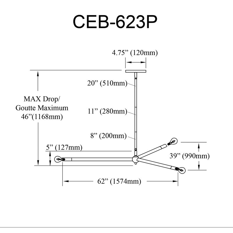 Luminaire suspendu 3 lumières Cerberus, Noir mat