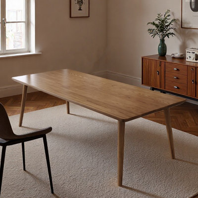 Ash Wood Dining Table Spindle Legs Rounded Corners