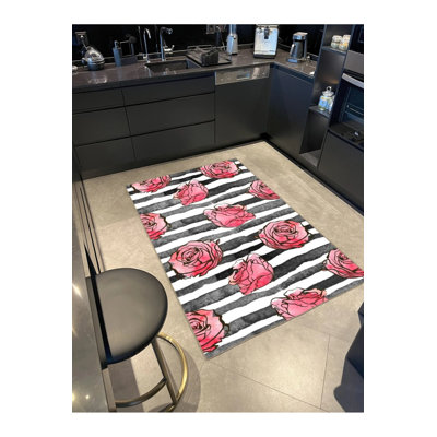 Modern Floral Grey Striped Decorative Carpet