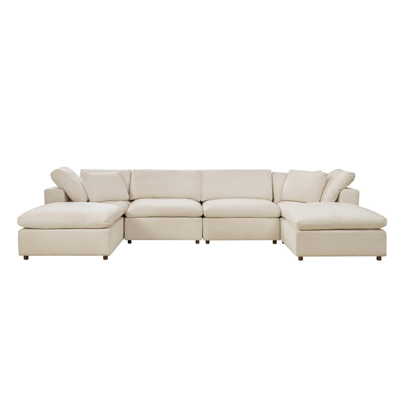 Merritt 157.5"W Modern Cloud Down Filled Oversized Sectional Couches With Two Ottoman, Linen Polyester