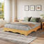 Base de lit plateforme en bois Minimalist Wave Design - profil bas, lattes en bois robustes, sans bruit, aucun sommier requis, assemblage facile, grand lit, pin-129231043-129231045