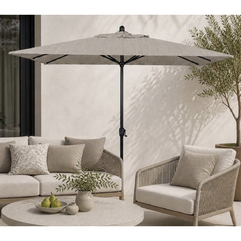 Olivier 116.7'' x 78.7'' Rectangular Market Umbrella, Black Sapphire, Cast Silver Sunbrella®