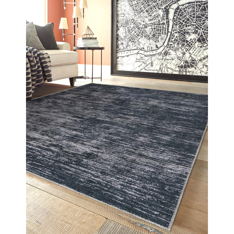 Tapis noir en chenille tissé à la machine Ikhasa, Rectangle 6 pi x 9 pi