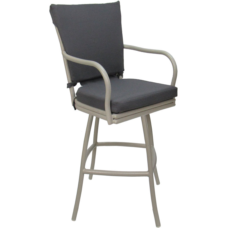 Tabouret de comptoir d'extérieur 26 po avec coussin Schear, Gris foncé, Beige