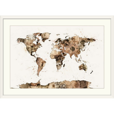 Aniesha " Map Of The World Map Sepia Watercolor " by Michael Tompsett