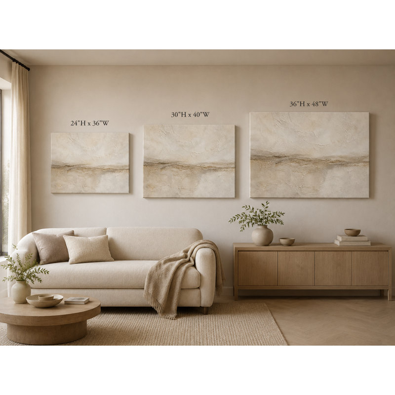 «Dune Horizon - Warm Beige Abstract Landscape», estampe numérique sur toile tendue, 24"H x 36"W x 1.5"D