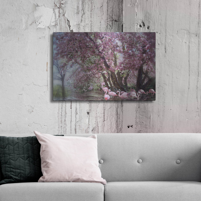 Red Barrel Studio® «Flamingo Lagoon» par Carol Cavalaris, art mural en métal, H 24 po x l 36 po
