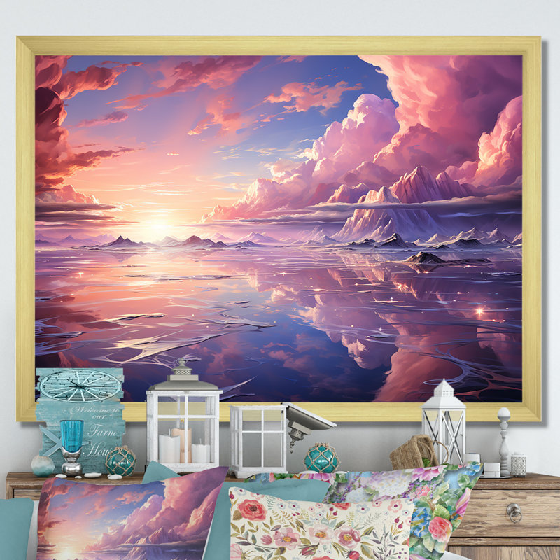 Kawaii paysage nuages IV, H 12 po x l 20 po x P 1 po, Encadrement doré