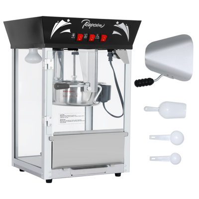 12-Ounce Kettle Stainless Steel Popcorn Maker Machine with Tempered Glass, 850W Countertop Popcorn Popper for Parties, Events, and Home Theater