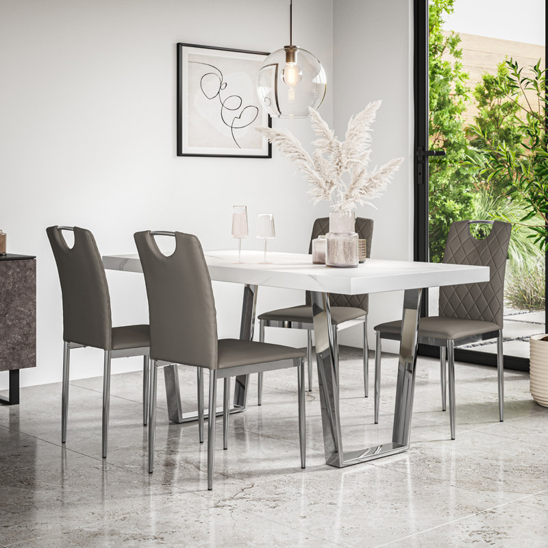 Davius 6 - Person Dining Set, White/Chrome/Grey