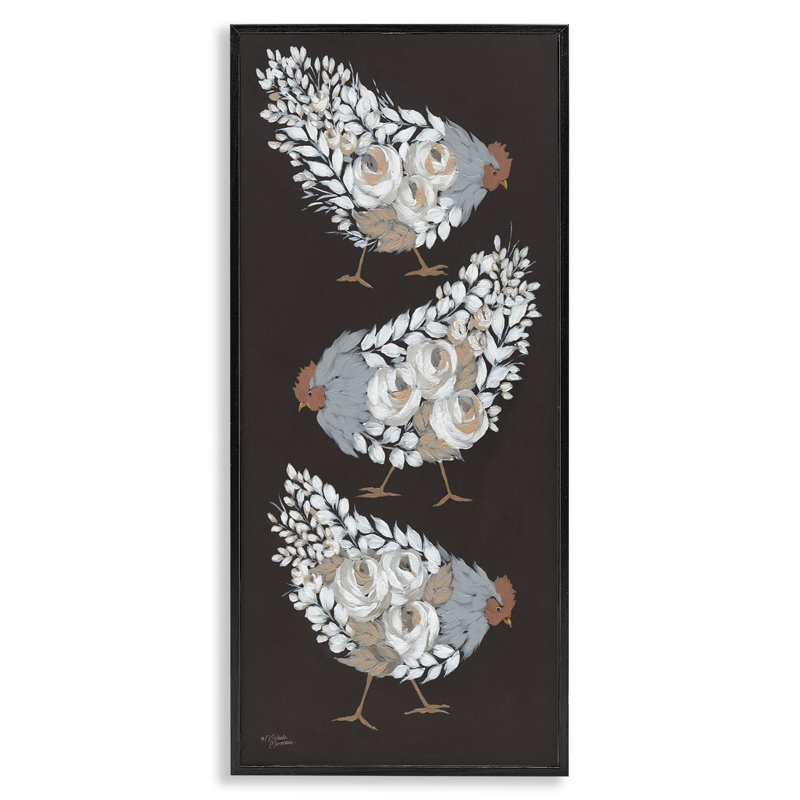 Poulet, poule, animal abstrait, Giclée encadrée noir minuit, H 24 po x l 10 po x P 1,5 po