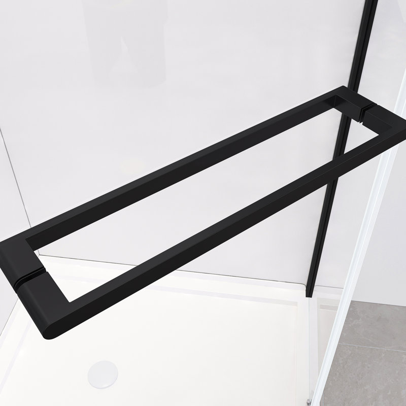 Porte de douche pivotante avec verre trempé de 1/4 po de 6 mm pour la salle de bain, mesure 36 * 36 * 72 pouces, finition noir mat, garde le plancher au sec, assemblage facile grâce aux composants inclus Verre, style, poids léger