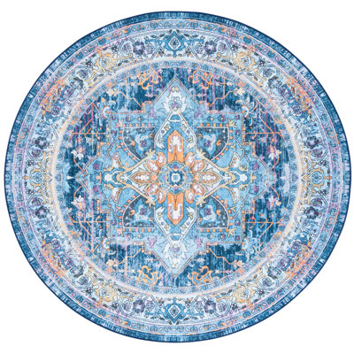 Wintress Orlando Felt/Velvet/Laminated Film Machine Washable Southwestern Rug in Light Blue/Navy