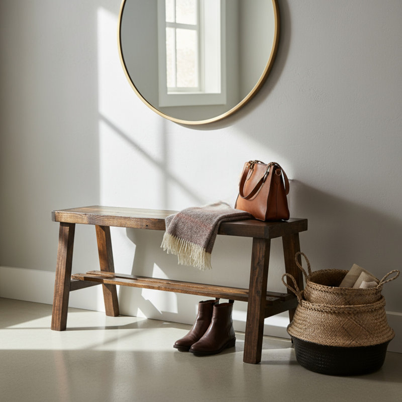 Banc de rangement en bois massif Minoo, Brun foncé