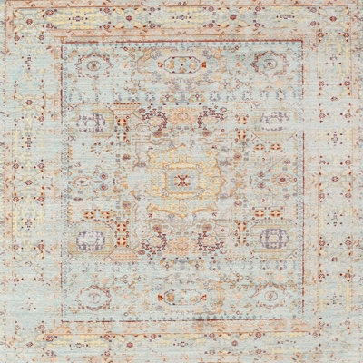 Gris de laine oriental/Tapis décoratif bleu