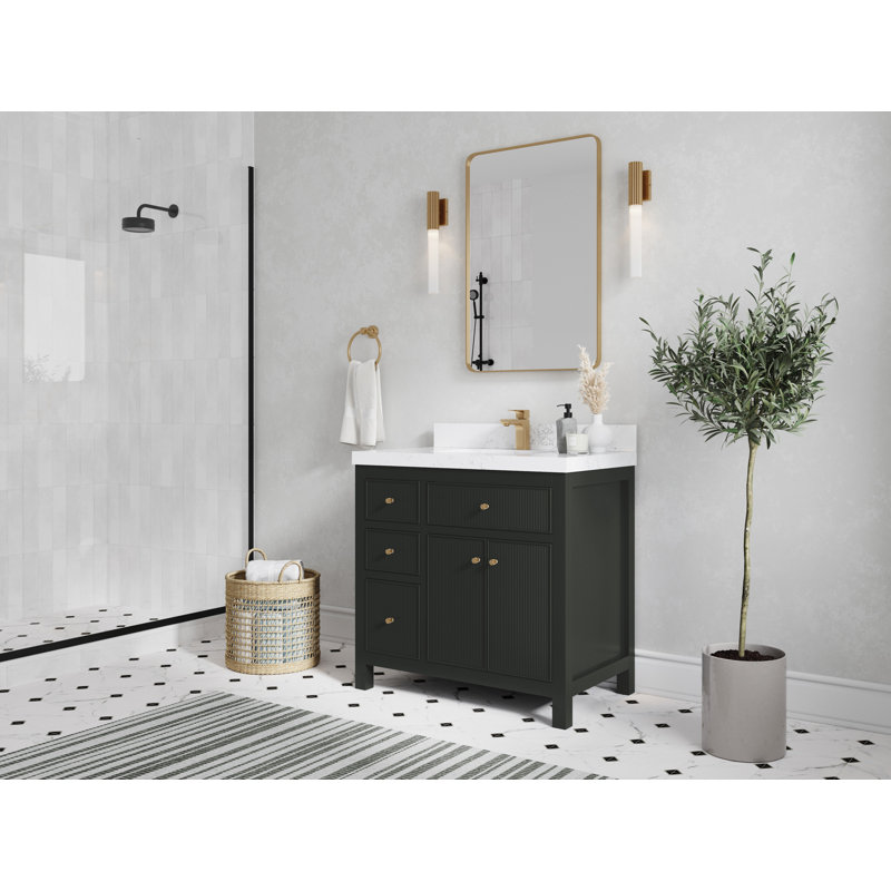Sonoma 36 In. W X 22 In. D Centre Sink Bathroom Vanity In Blacktop With Cove Edge Quartz, Calacatta Laza