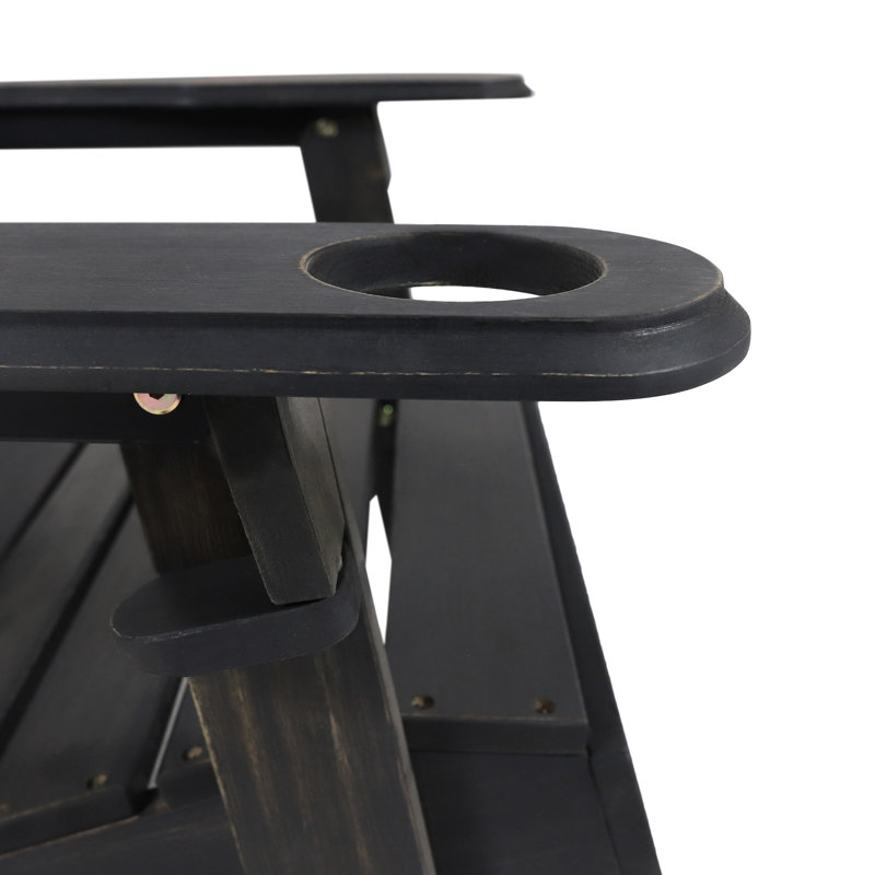 Rustic Dark Grey Wood Chair With Folding Function & Cup Holders, 35.09 In. H, 35.32 W, 30.82 D, 22.05 Lb, For Patio Deck Pool Area In Feature Holder, Poolside