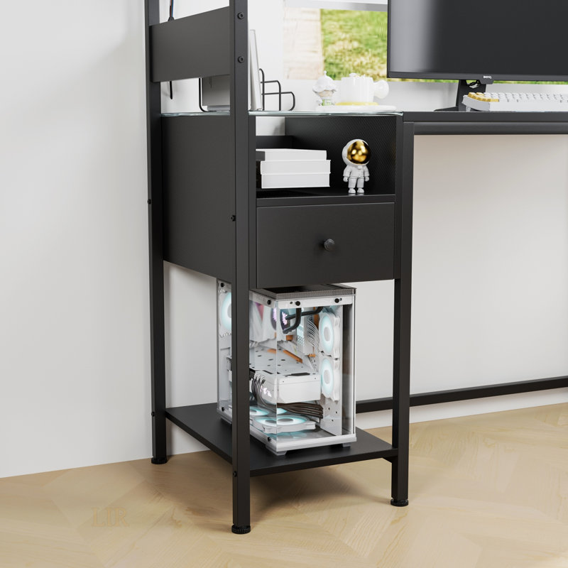 Computer Desk With Power Outlet, USB Ports, And Storage Shelves, Ideal For Home Office And Study, Black