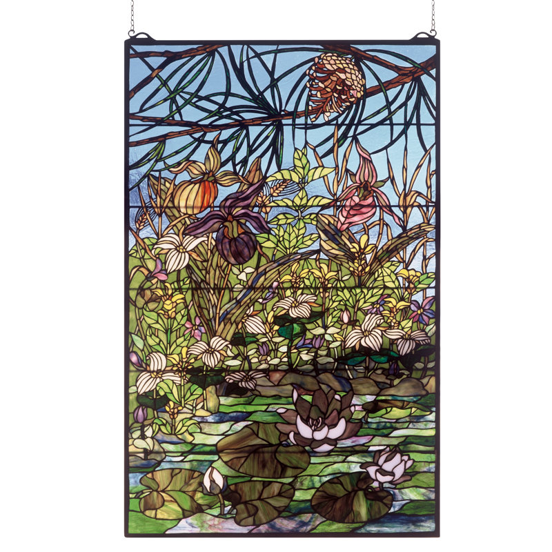 Lodge Tiffany Woodland Lilypond Stained Glass Window