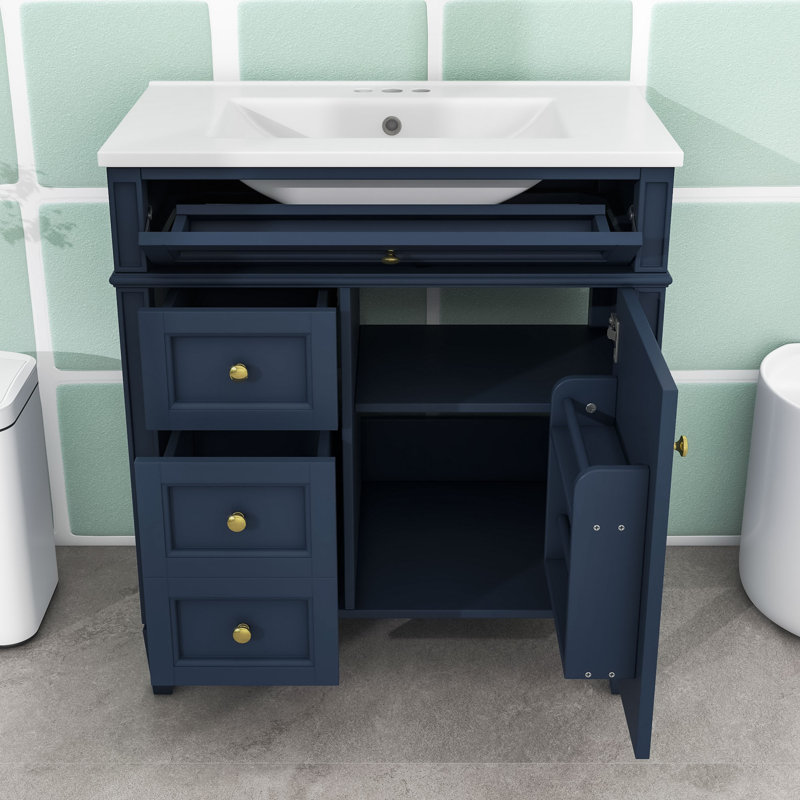 Clista Bathroom Vanity with Top Sink and 2 Drawers and a Tip-out Drawer, Blue