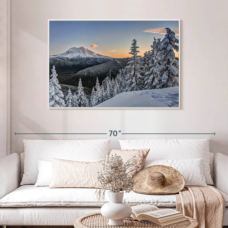 Mont Rainier Sunrise, Cadre flottant blanc, 46 po x 31 po