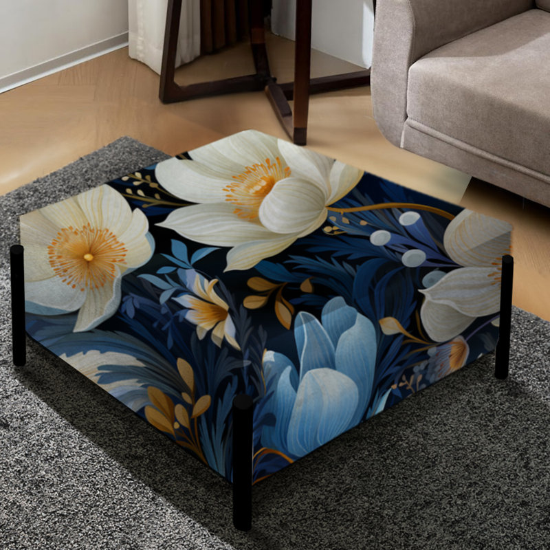 Grand repose-pieds carré floral Blue Oasis